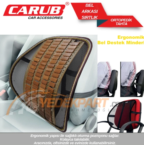 CARUB Bel Arkası Sırtlık Tahta Ortopedik Siyah